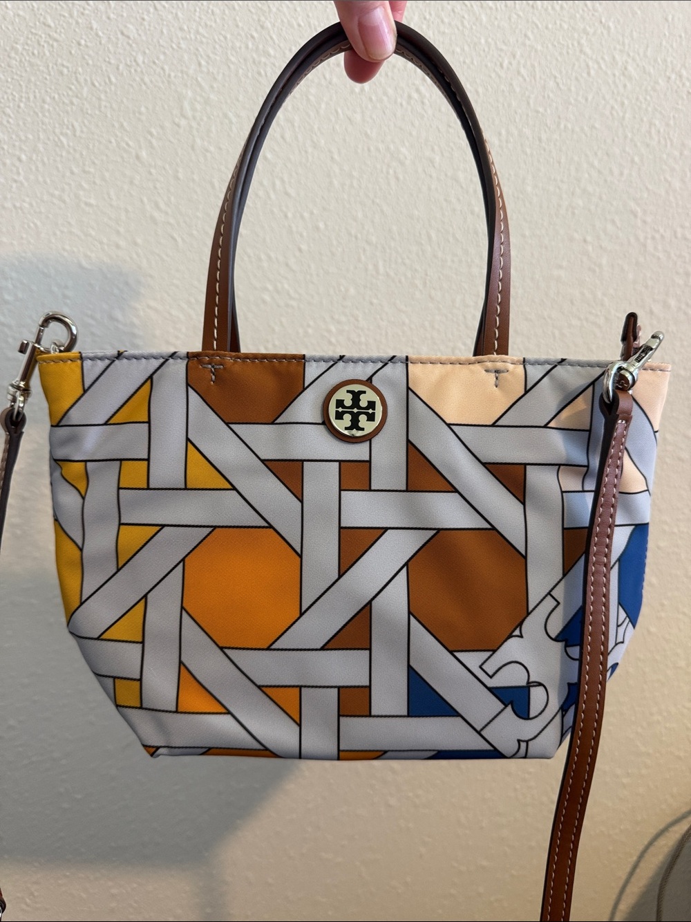 Tory Burch Nylon Printed Mini Blue Basketweave Tote NWT